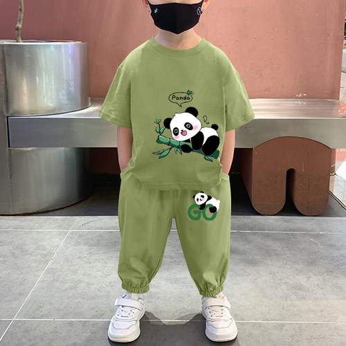 夏季纯棉儿童套装短袖t长裤两件套新款洋气薄款男童潮酷痞帅童装