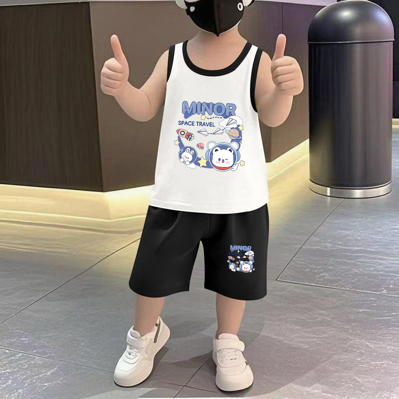 儿童服装夏季薄款男童纯棉背心短裤两件套小孩子休闲宽松运动衣服