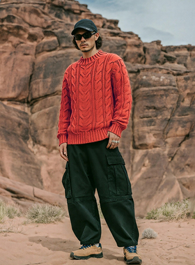 2024欧版冬季休闲纯色毛衣复古情怀棒针粗线超厚长袖套头毛衫外套