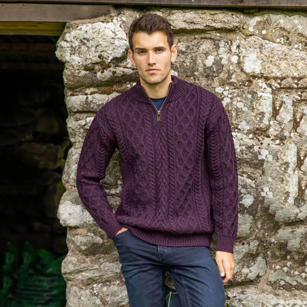 2023秋冬男装拉链半开胸粗线毛衣超酷有形超厚实棒针织毛线衣外套