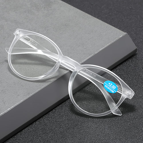 透明圆框弹簧腿老花镜高清防蓝光看手机阅读舒适时尚显年轻远视镜