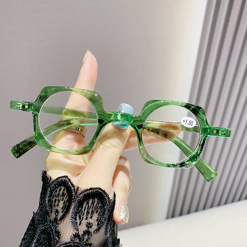 洋气个性老花镜多边圆形凹造型