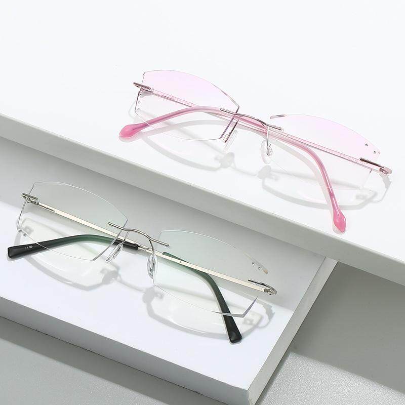 超轻无框切边老花镜男女款时尚气质紫粉色中老年防蓝光阅读远视镜