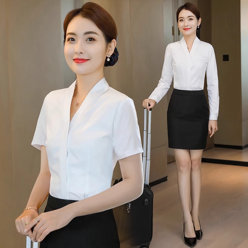 空乘面试制服白衬衫女美容院工作服衬衣酒店餐饮前台接待职业套装