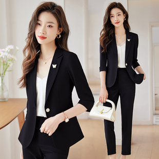 黑色西装套装女夏季新款高级感小个子职业中袖西服外套正装工作服