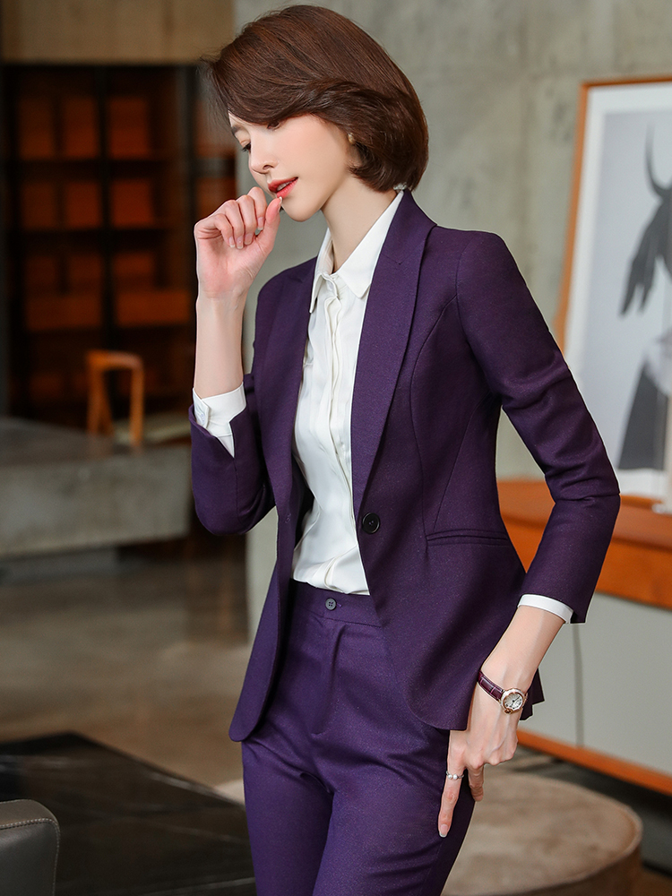 紫色西装套装女春秋2025新款气质女士职业面试正装工作服西服外套