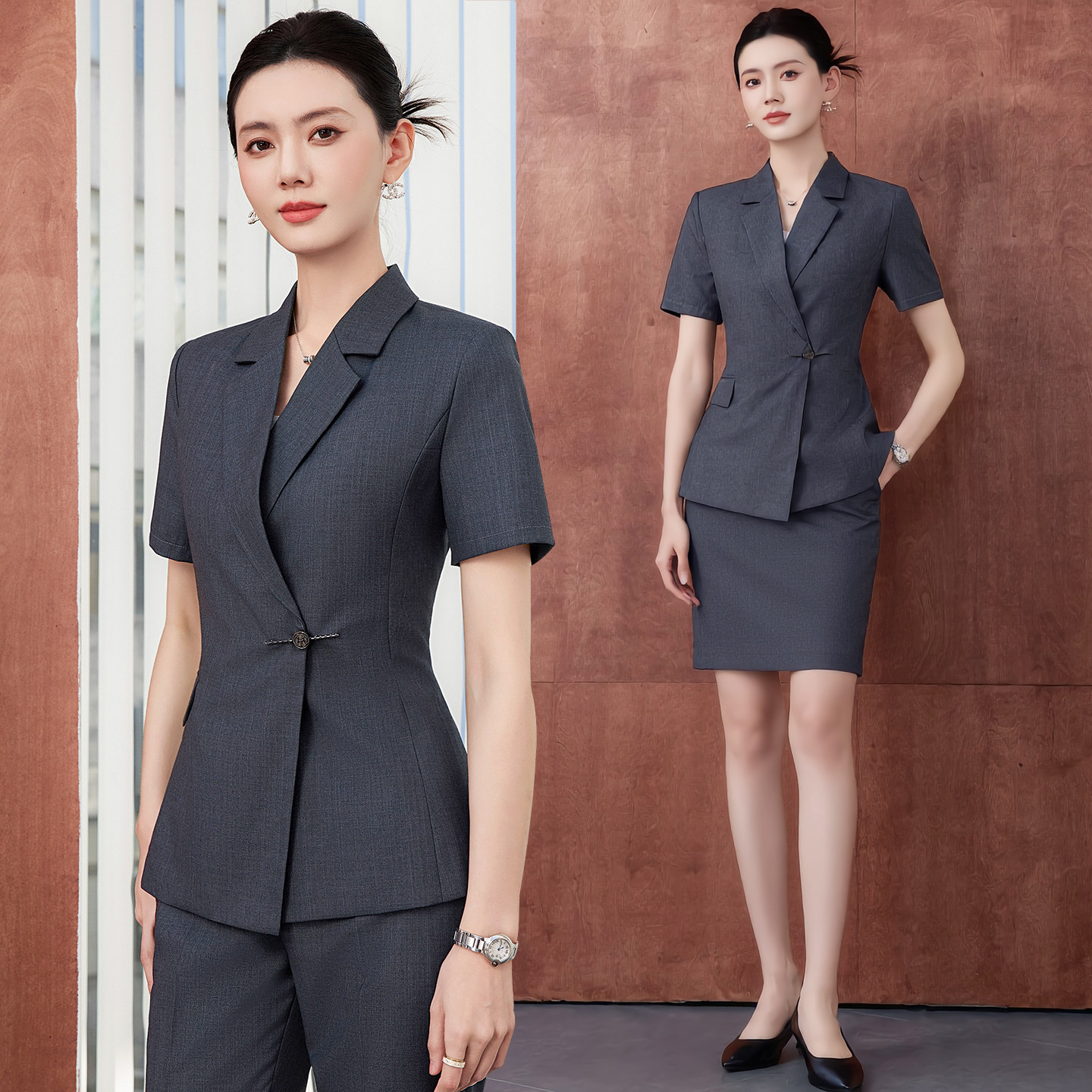 通勤短袖西装套装女2026夏薄款修身商务正装酒店案场收腰工装制服