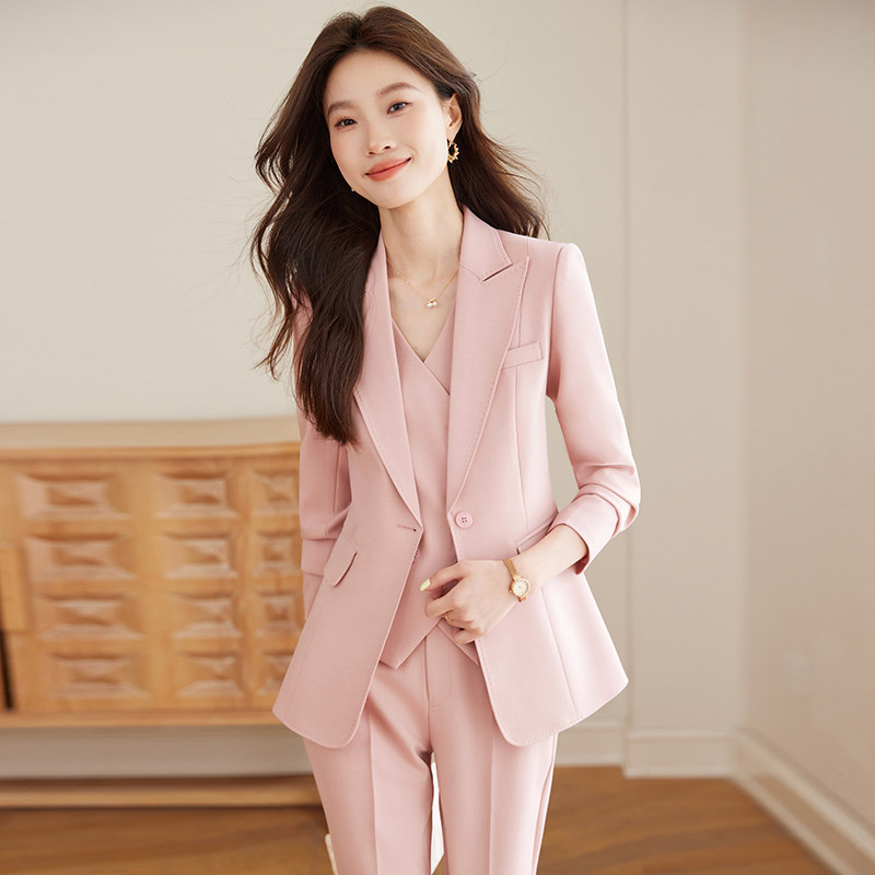 粉色西装套装女2026新款春秋季小个子职业装名媛风气质长袖小西服
