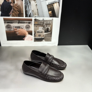 IDO女鞋2026新款真皮两穿编织乐福鞋女软皮平底一脚蹬百搭小皮鞋