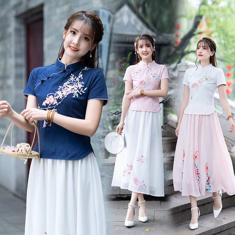 2019夏季新品文艺少女上衣民族风绣花修身时尚衬衫秀气禅意茶艺服|ruв категории Женская одежда, рубашка - от Buy2taobao.com для оказания профессиональной услуги покупки агента Taobao