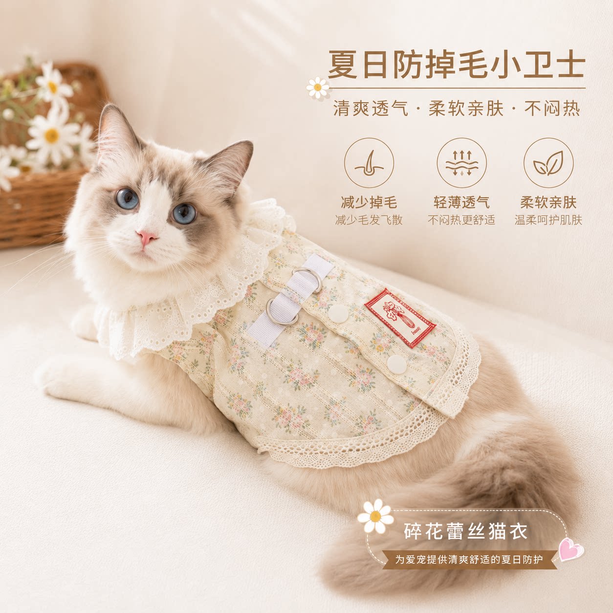 纯棉猫咪衣服薄款居家服可牵引不起静电梨花缅因美短布偶小猫衣服图片