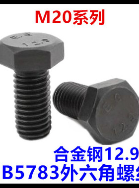 12.9级黑色GB5783六角头螺栓外六角全牙螺丝M20*40*45*50*75*80