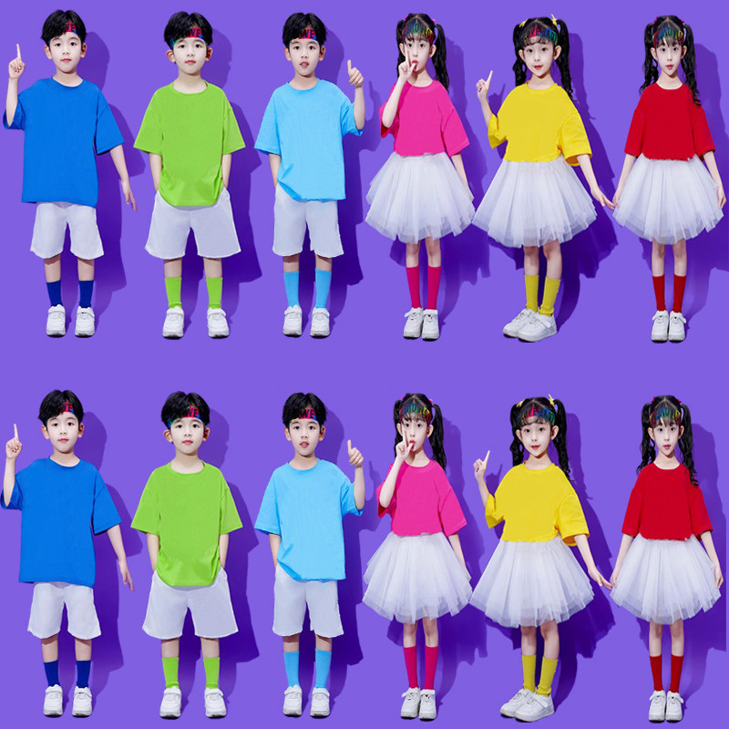 糖果色儿童啦啦队演出服幼儿园班服小学生运动会舞蹈表演服装六一