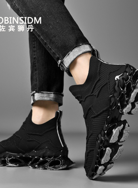 男鞋2025新款透气夏季飞织潮流袜子鞋百搭运动休闲一脚蹬懒人鞋男