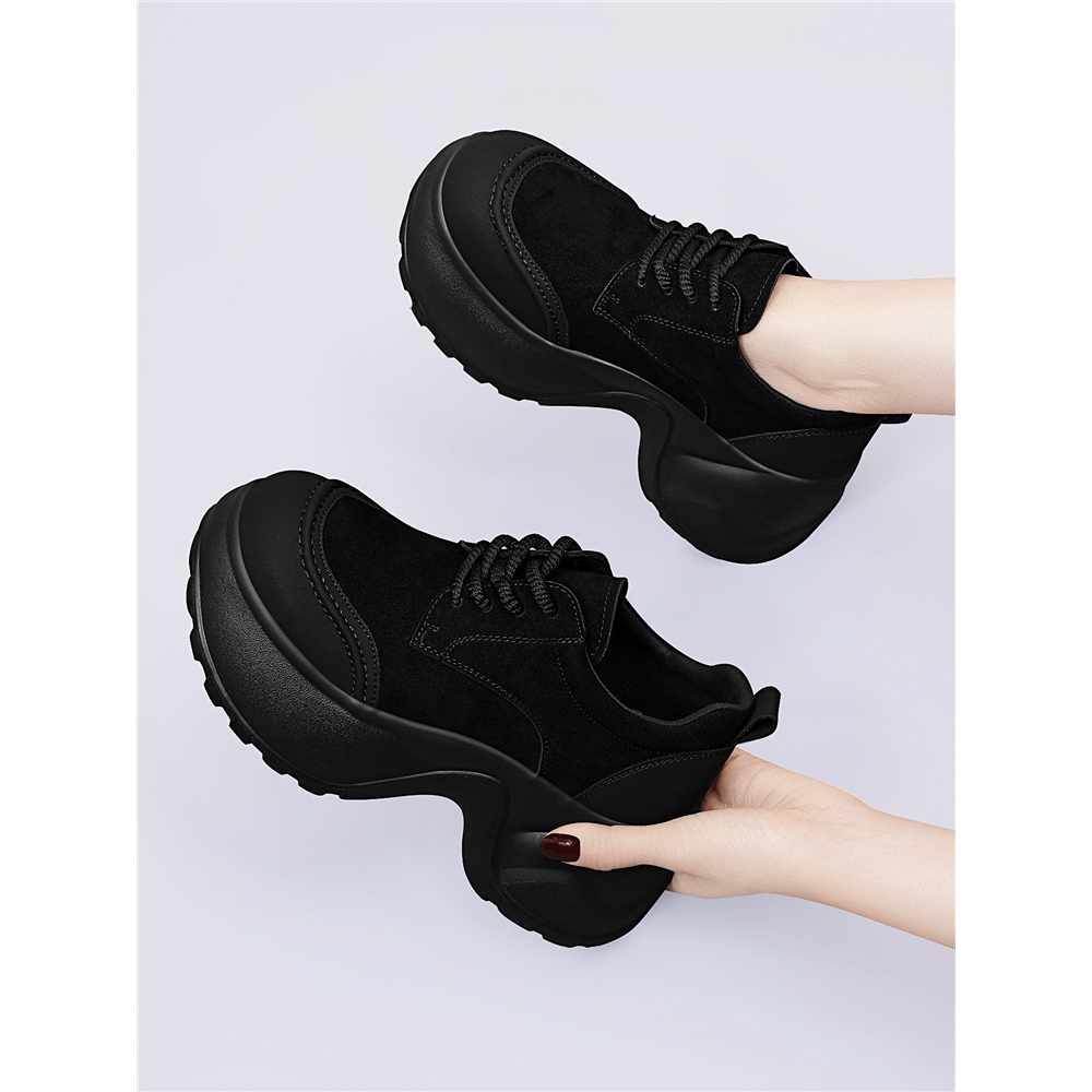 欧货磨砂真皮系带JK小皮鞋乐福鞋厚底松糕超高跟小个子8cm单鞋女