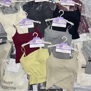 妃子纪27100香薰衣磨毛背心女秋冬款细肩带一体式带胸垫美背上衣