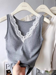 两件39妃子纪27107纯欲风睫毛蕾丝V领磨毛保暖背心内衣