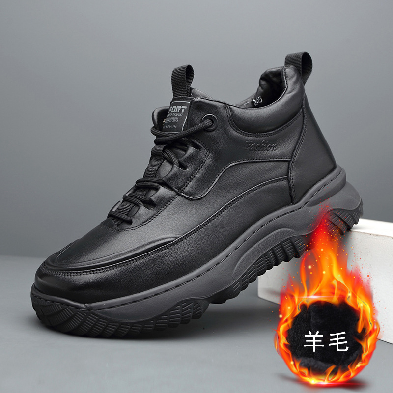 2025冬季新款大棉鞋男真皮防滑高帮加厚保暖羊毛内里男士休闲皮鞋