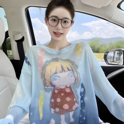 扎染网纱微透防晒衣长袖T恤女宽松休闲海边沙滩度假罩衫泳衣上衣