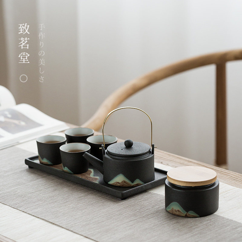 致茗 釉画彩远山茶具套装 创意日式简约家用陶瓷功夫茶具套装礼品|msdalam kategori pinggan mangkuk, set teh, Kung Fu teh - dari Buy2taobao.com untuk memberikan perkhidmatan ejen Taobao profesional membeli