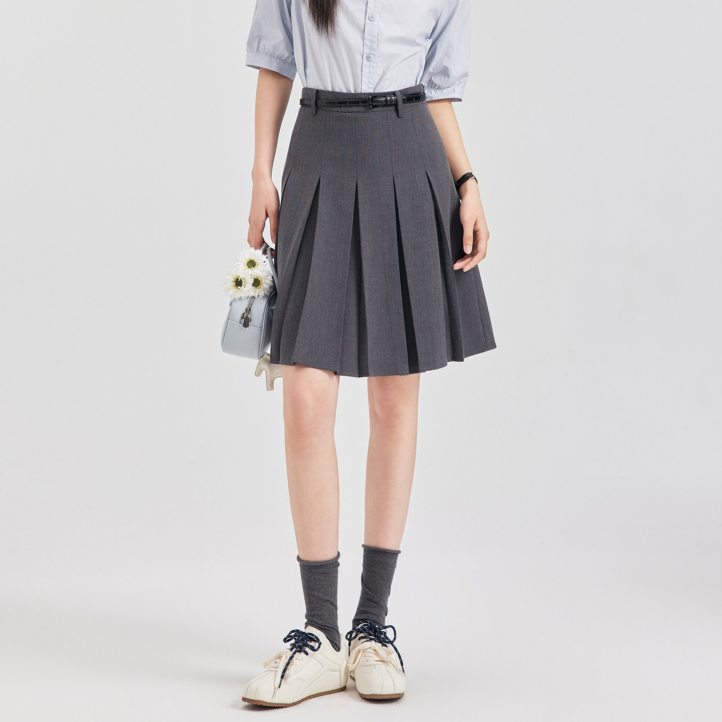 达佳诗高腰a字半身裙女夏季显瘦款短裙小个子学院风垂坠感百褶裙