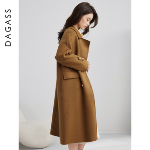达佳诗驼色毛呢外套女新款 气质通勤简约大衣秋冬小个子羊毛双面呢
