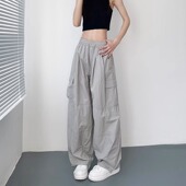 速干灰黑色工装 宽松阔腿抽绳跳舞裤 裤 美式 女士夏季 薄款 爵士舞裤 子