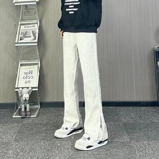 白灰色侧边拉链开叉微喇卫裤女款春季弯刀运动修身宽松直筒裤潮流