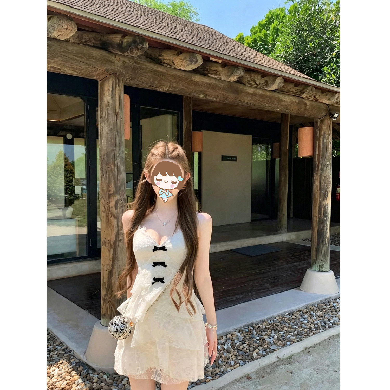伞伞迟26s/s 心新贵都 mton*秀场款 蕾丝花边蝴蝶结吊带裙短裙