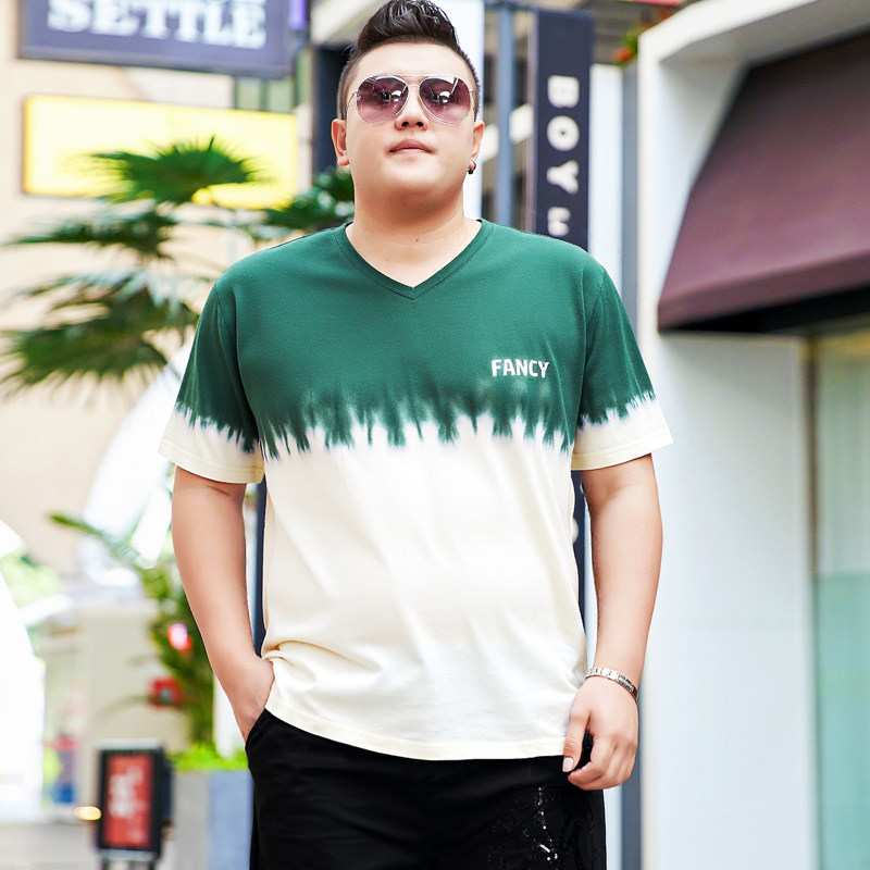 新款加肥加大码男装扎染短袖休闲t恤肥佬青年休闲半袖体恤上衣6XL