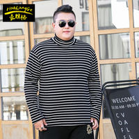 Fat men's clothing, overweight and plus-size long-sleeved high-neck T-shirt, oversized striped loose lapel T-shirt 5XL for fat guys thumbnail 3