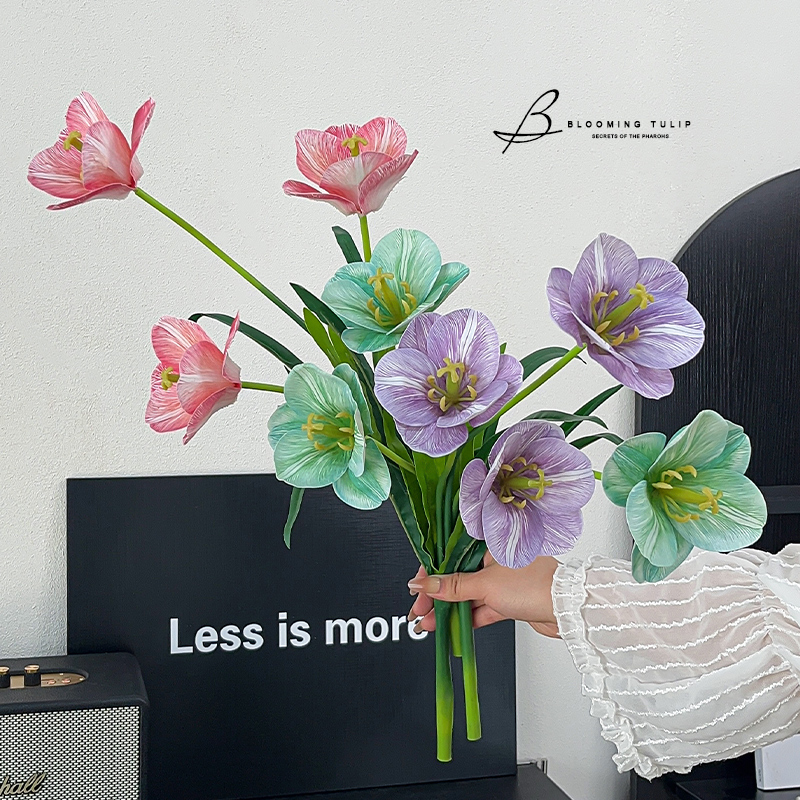 手感保湿胶片油画郁金香仿真花束客厅装饰花摆设高级插花假花摆件