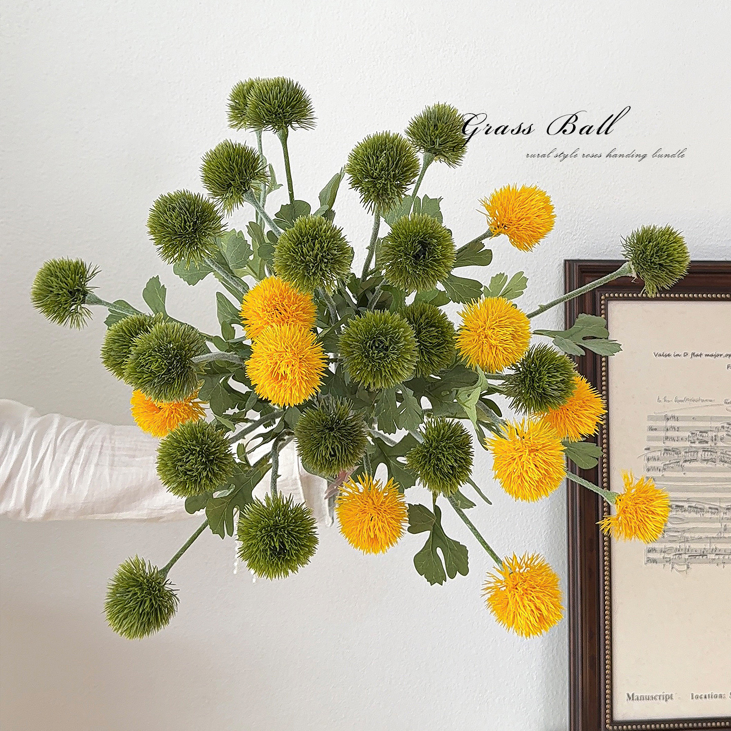 清新手感小草球仿真花蒲公英球菊手捧花假花装饰摆设摄影道具花束