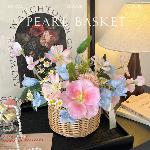 郁金香编织花篮仿真花花艺摆件