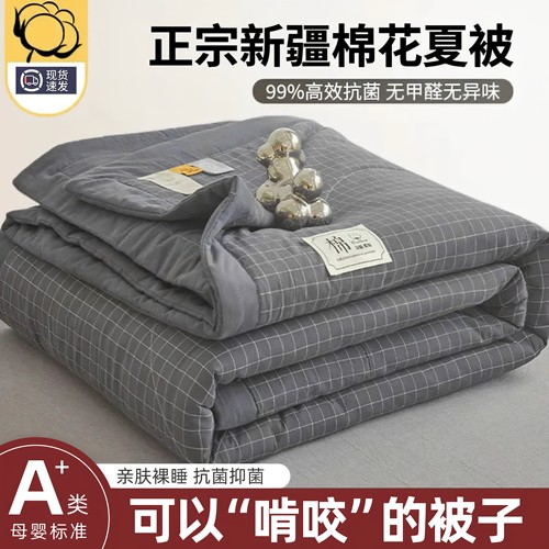 A类新疆棉花夏凉被纯棉空调被夏季可机洗学生宿舍单人双人薄被子