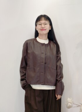 可路莎专柜253217春秋休闲无领球型皮衣夹克短外套女