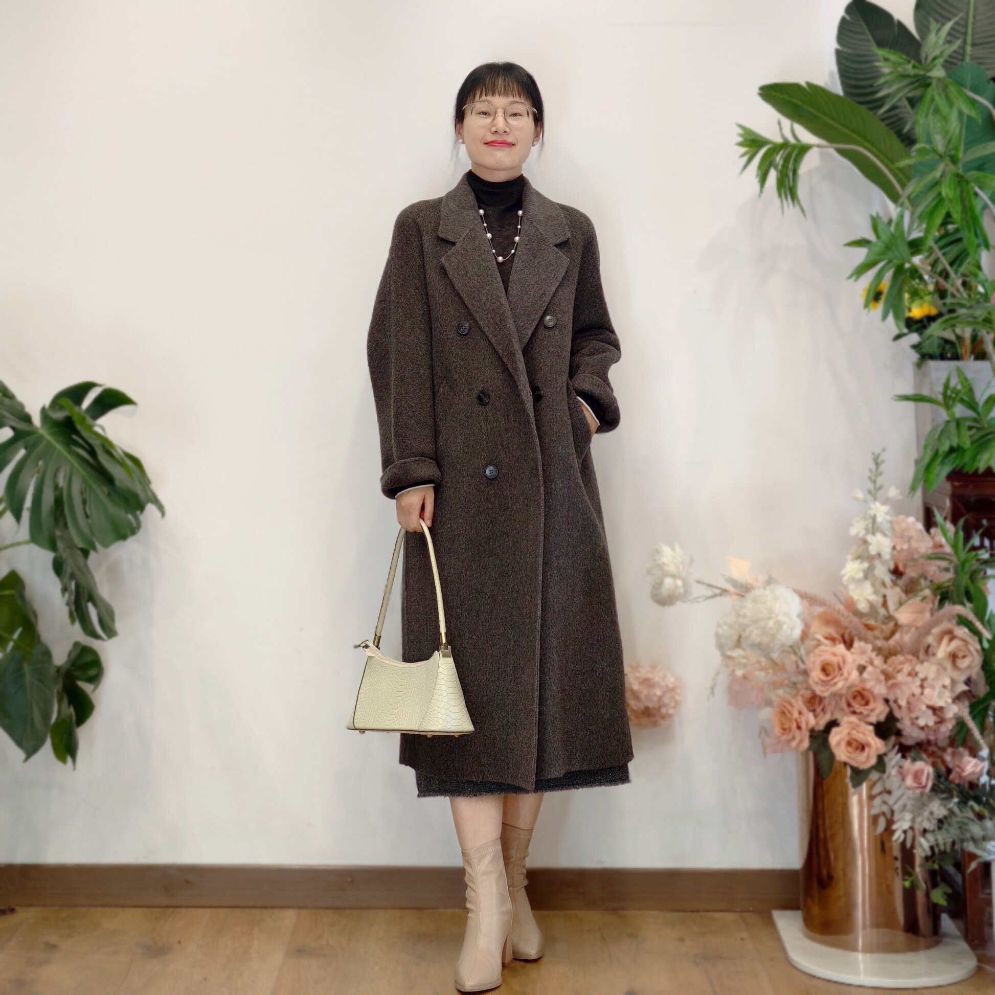 可路莎专柜258410秋冬西装领廓形长款双面呢大衣外套女