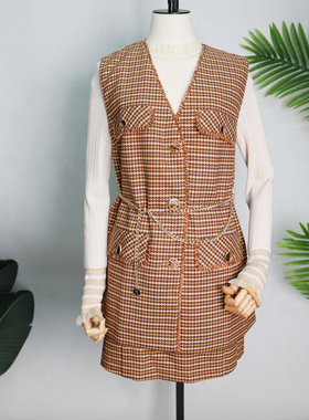 可路莎C211073香风马甲背心女春秋新款收腰气质减龄中长马夹