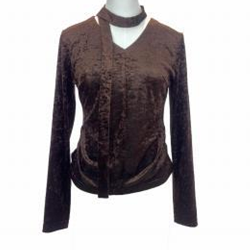 可路莎251158春秋飘带V领衬衫