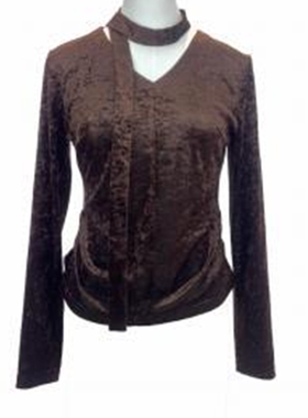 可路莎专柜251158春秋复古摩登飘带V领衬衫女修身打底内搭