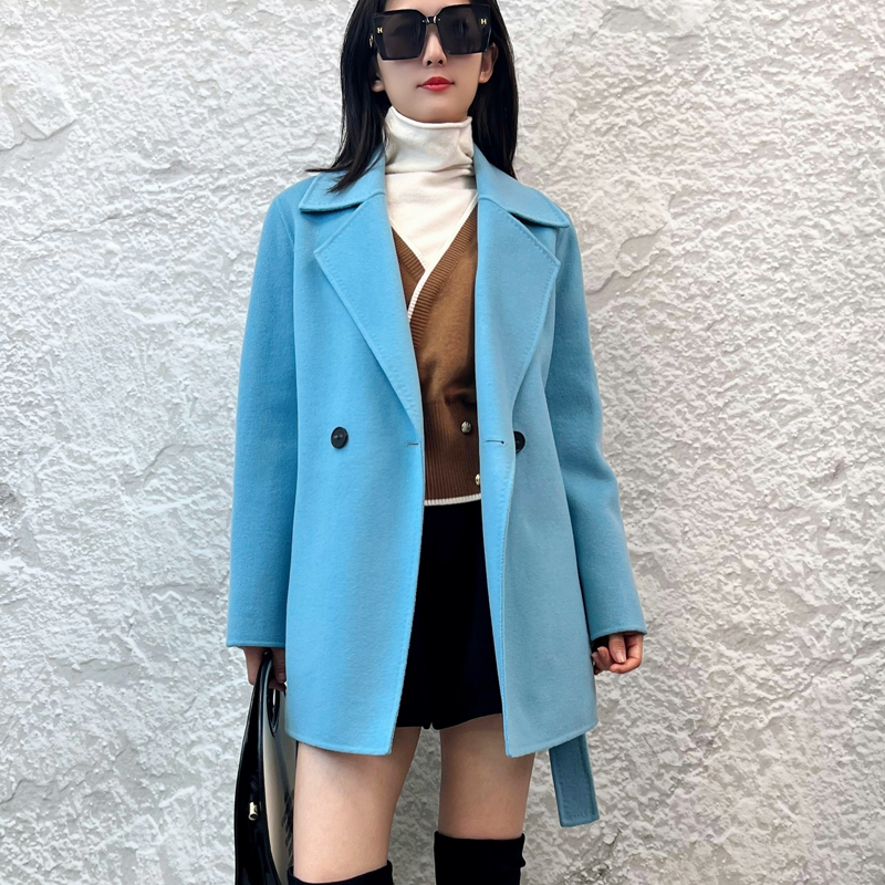 可路莎绵羊毛中长双面大衣