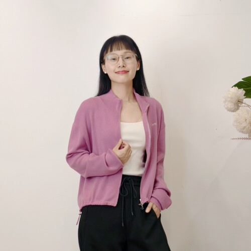 可路莎专柜253166春秋宽松双头拉链立领长袖针织开衫女