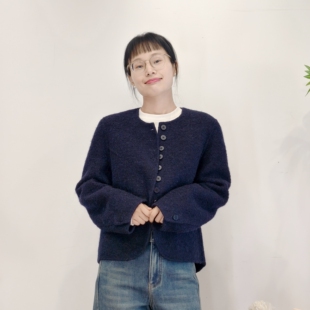 可路莎专柜258348秋冬圆领落肩袖圈圈毛呢大衣女茧型短款双面呢