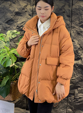 可路莎专柜237820冬季加厚韩版时尚中长白鸭绒连帽茧型羽绒服女