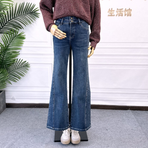 可路莎244647秋冬磨毛牛仔喇叭裤
