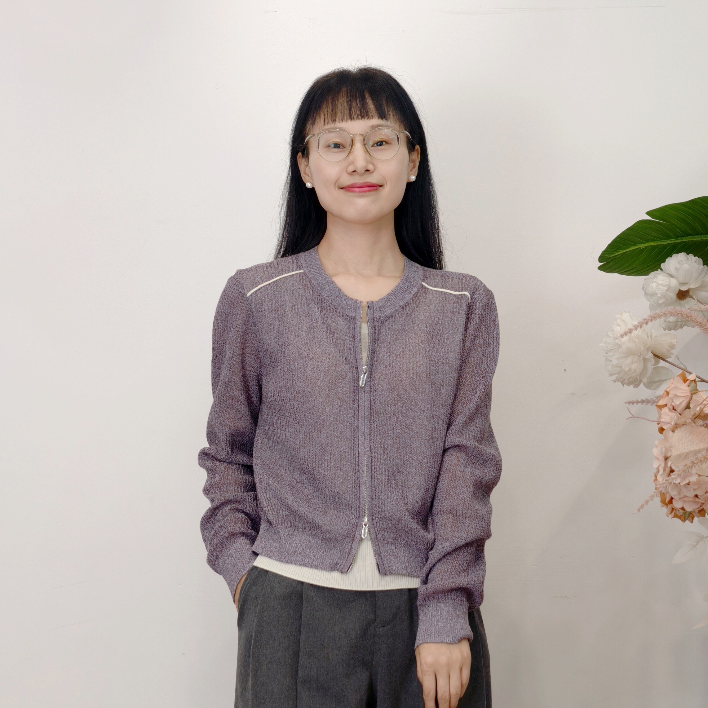 可路莎专柜253036春秋撞色假两件针织衫女双头拉链开衫毛衣图片