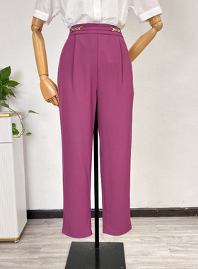 可路莎232506专柜装饰扣西裤女夏季新品休闲烟管九分直筒裤