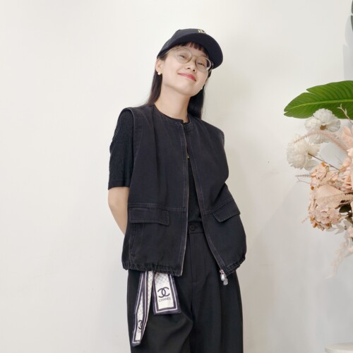可路莎专柜253134春秋休闲牛仔马甲女工装风花苞马夹