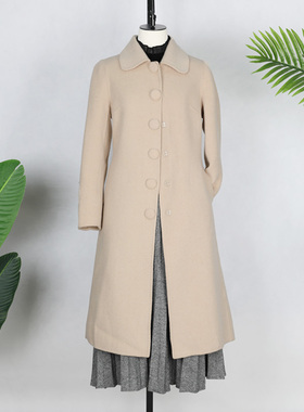 可路莎C208697修身长款双面呢秋冬新款复古翻领呢子大衣女