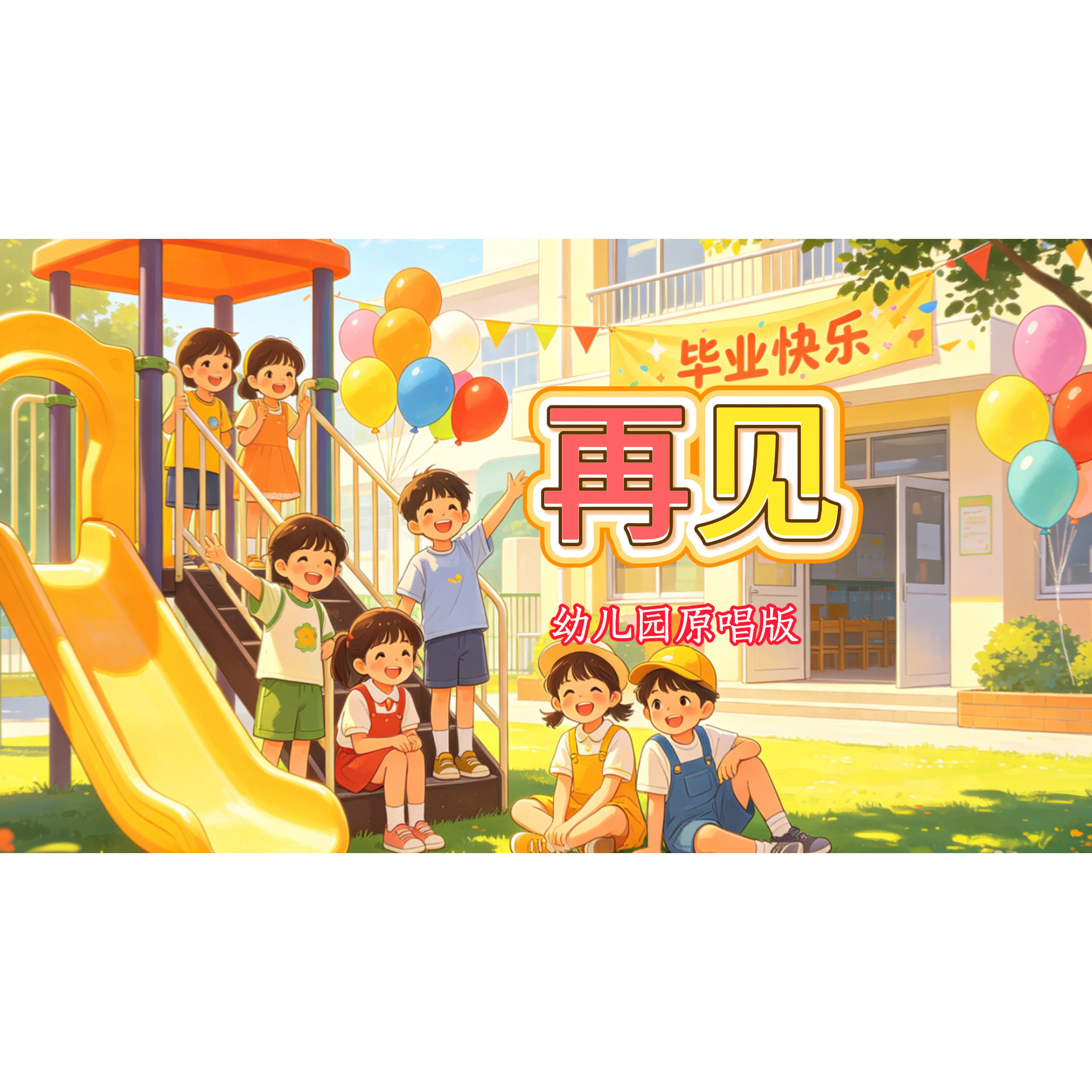 毕业季《再见》视频原唱 幼儿园大班毕业版 大屏幕背景动画视频